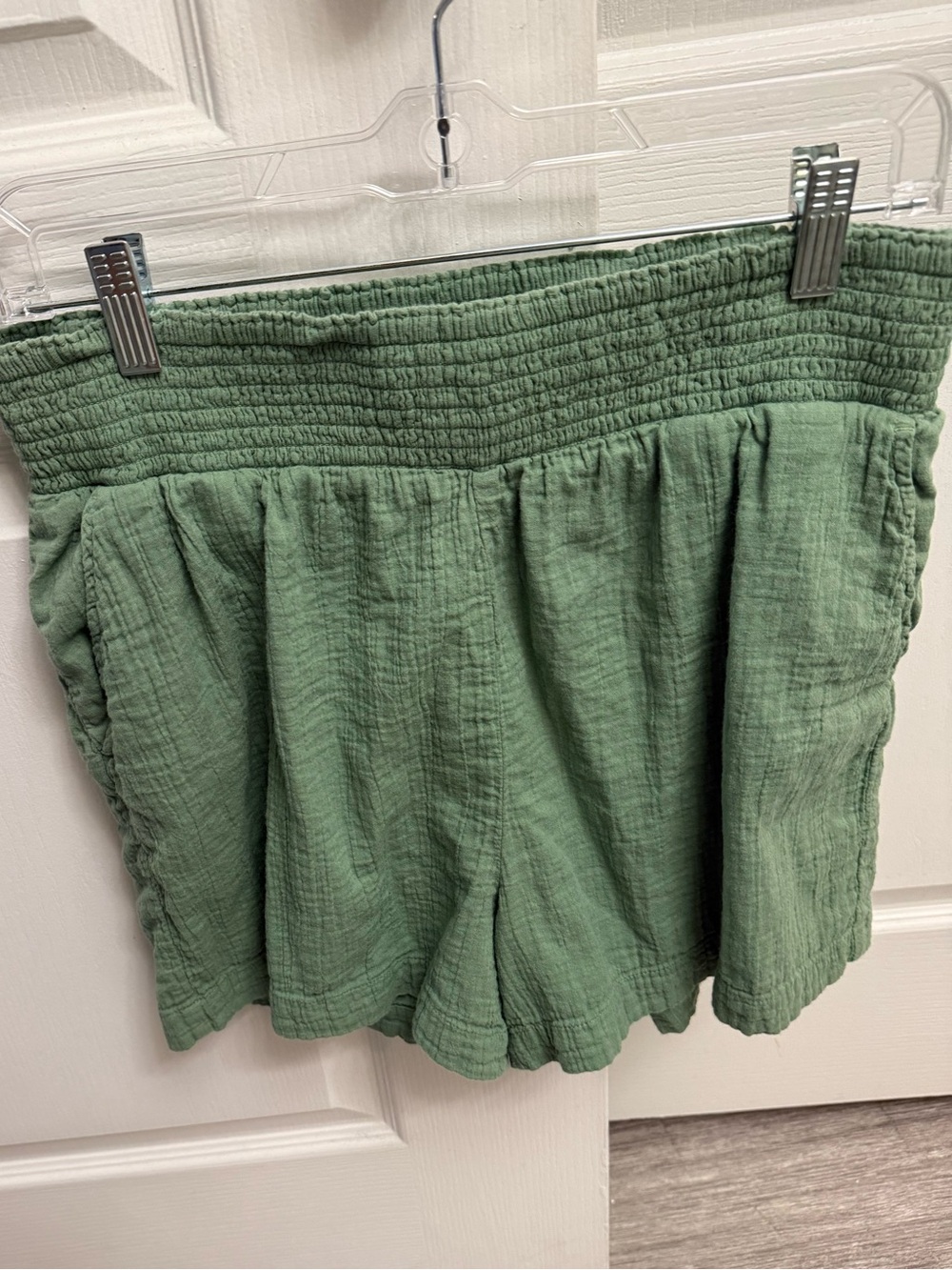 Wonderly Olive Green Smocked-Waist Gauze Shorts